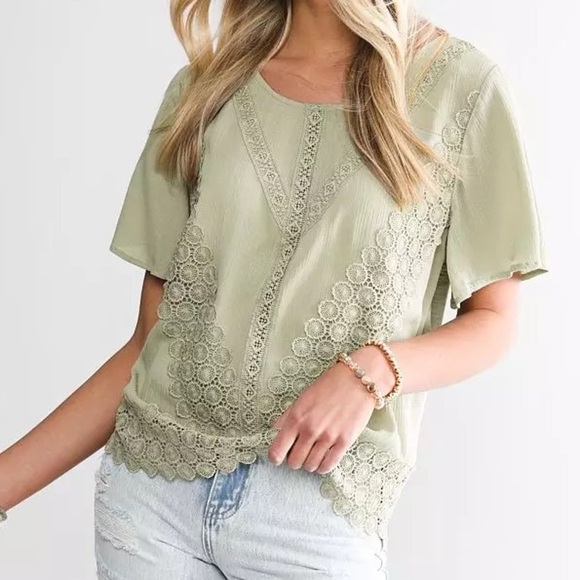 Daytrip Applique Sage Boho Crocket Women’s Top Tie Back Size XL #1600 - Picture 1 of 11